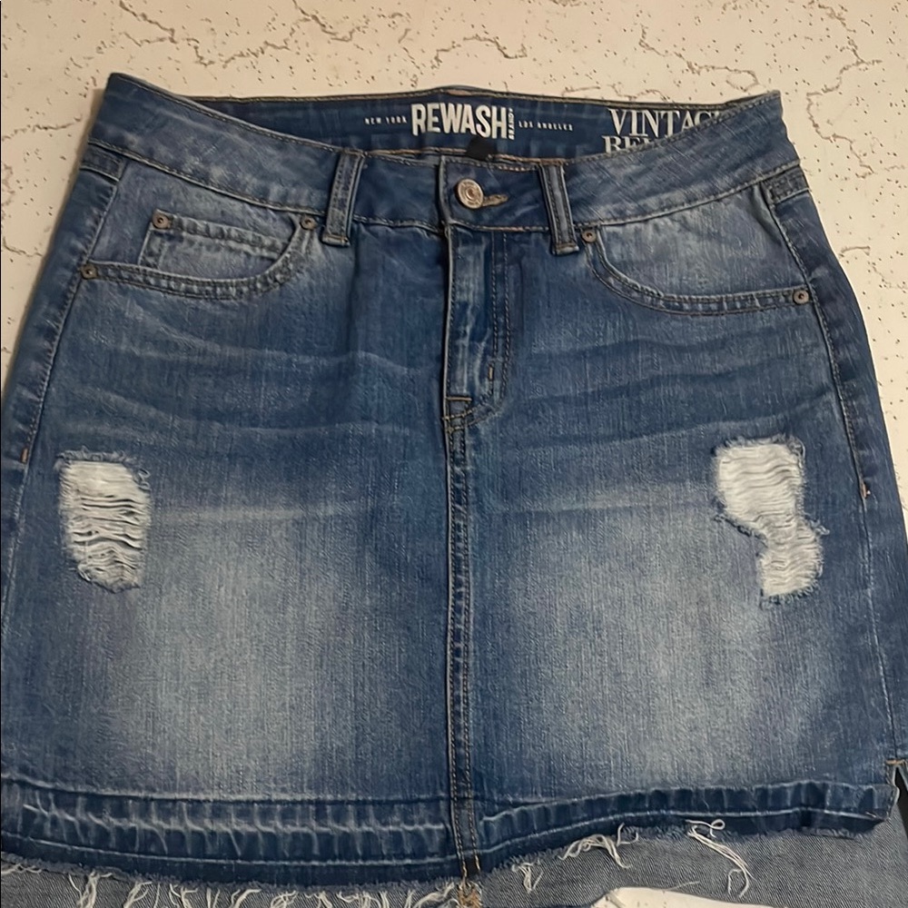Rewash Distressed Blue Mini Skirt